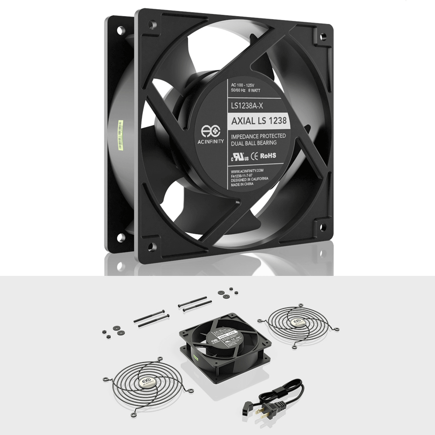 AC Infinity AXIAL LS1238, Muffin 120V AC Cooling Fan, 120mm x 120mm x 38mm, Low Speed