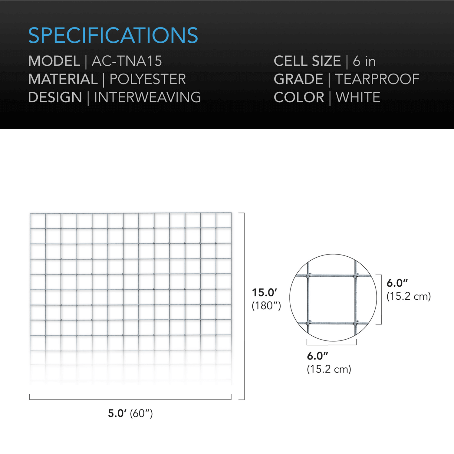 AC Infinity Polyester Plant Trellis Netting, 5x15'