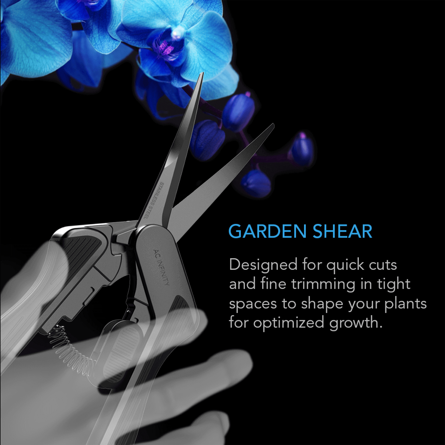 AC Infinity Stainless Steel Curved Pruning Shear, Ergonomic Lightweight, 6.6" Blades, 2-Pack