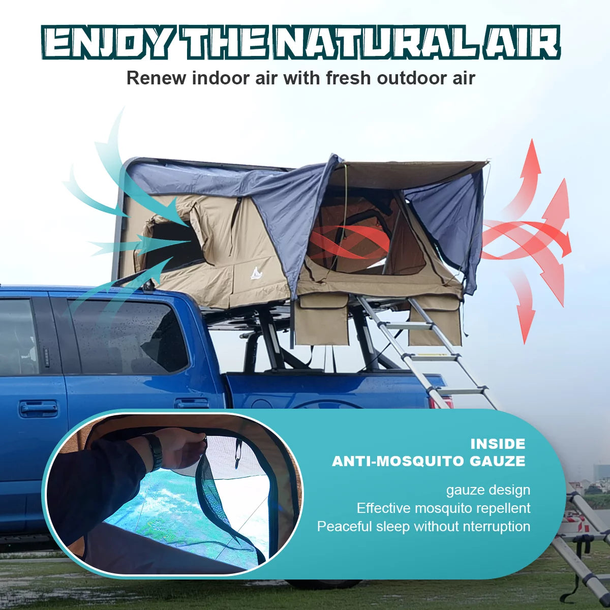 Universal Hardshell Roof Top Tent Outdoor Camping Rooftop Tent Waterproof Tent with Ladder and Sunroof Off-Road Tent for 2-3 Adults Fit Truck SUV Camping