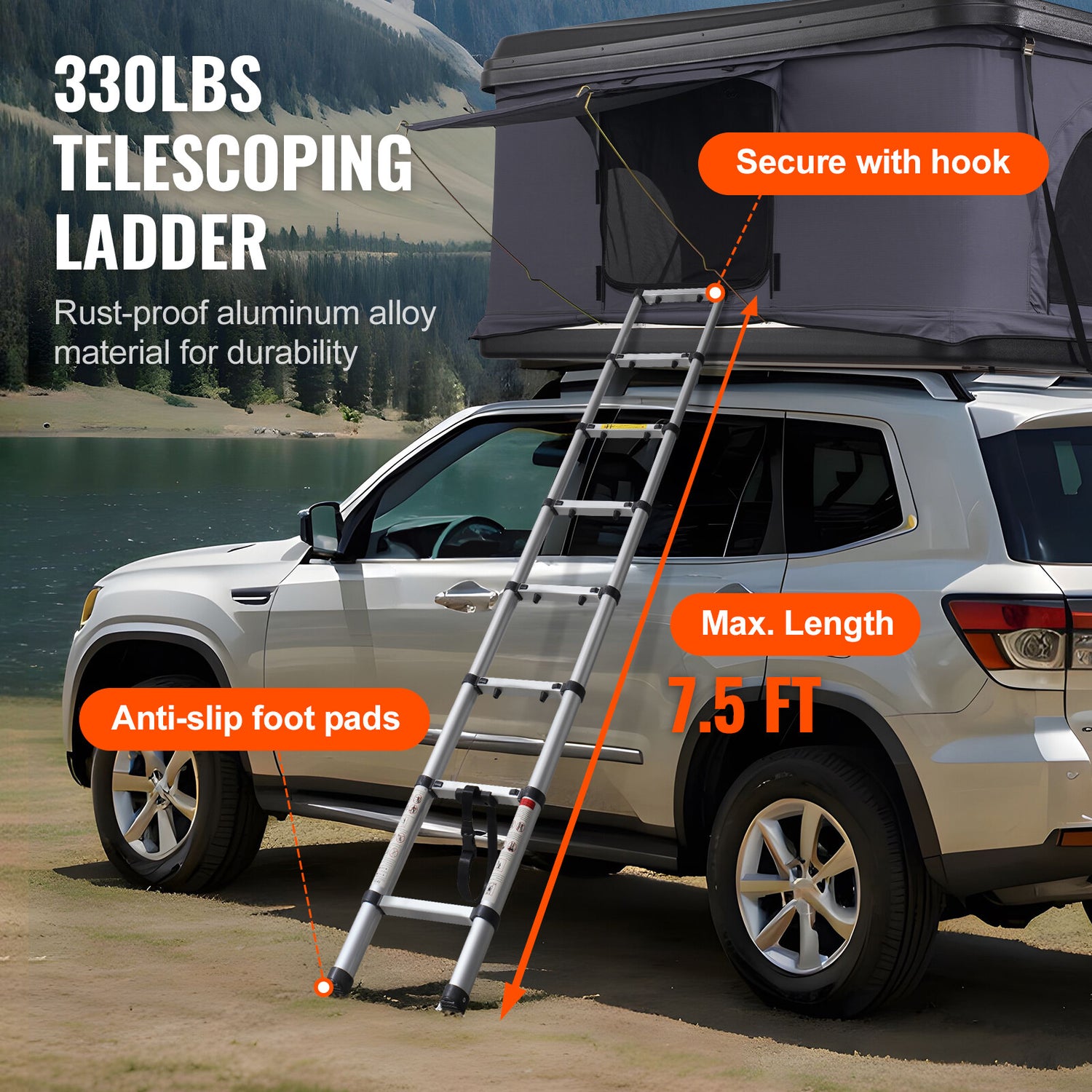 VEVOR Hard Shell Flattop Rooftop Tent W/ Ladder Pop-Up Camper for SUV Jeep