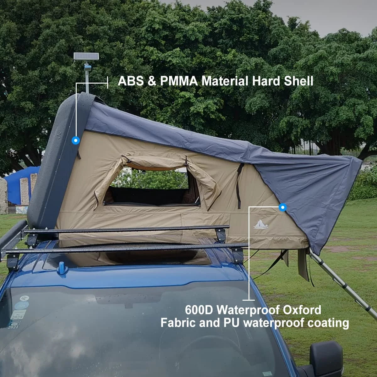 Universal Hardshell Roof Top Tent Outdoor Camping Rooftop Tent Waterproof Tent with Ladder and Sunroof Off-Road Tent for 2-3 Adults Fit Truck SUV Camping