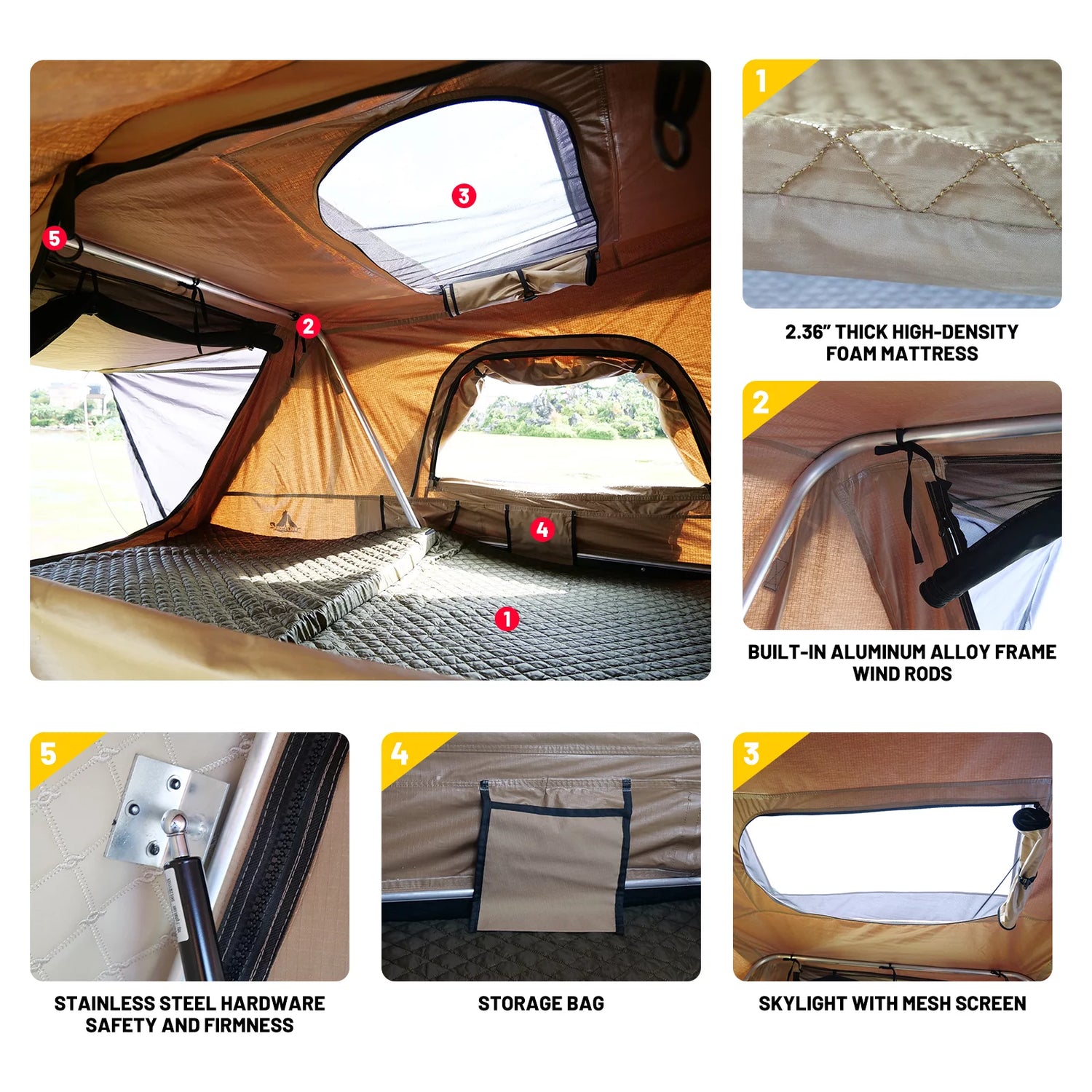 Universal Hardshell Roof Top Tent Outdoor Camping Rooftop Tent Waterproof Tent with Ladder and Sunroof Off-Road Tent for 2-3 Adults Fit Truck SUV Camping