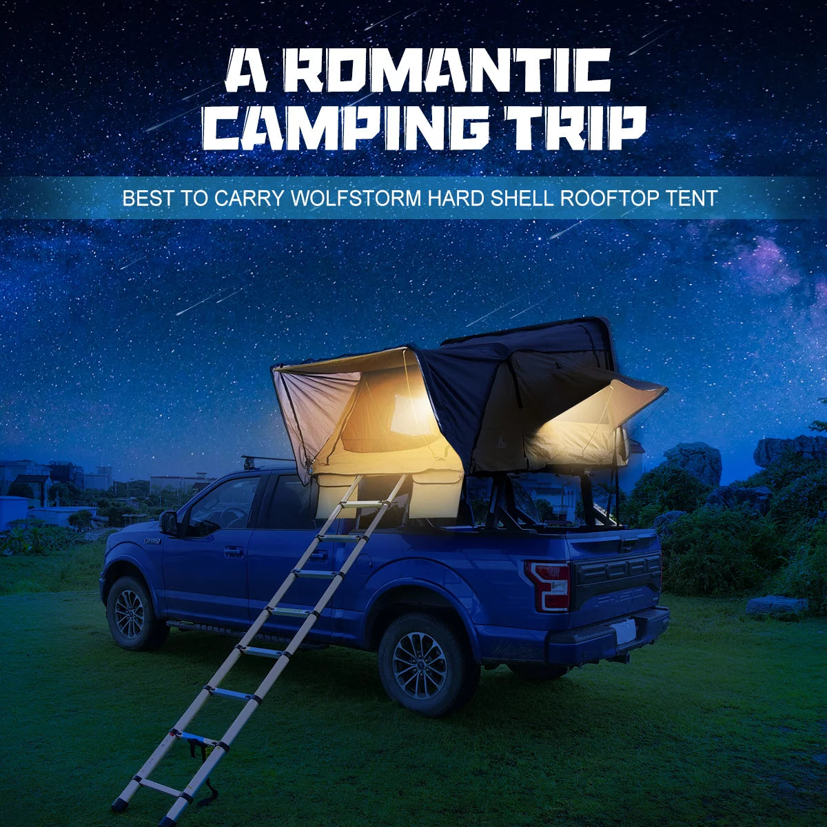 Universal Hardshell Roof Top Tent Outdoor Camping Rooftop Tent Waterproof Tent with Ladder and Sunroof Off-Road Tent for 2-3 Adults Fit Truck SUV Camping