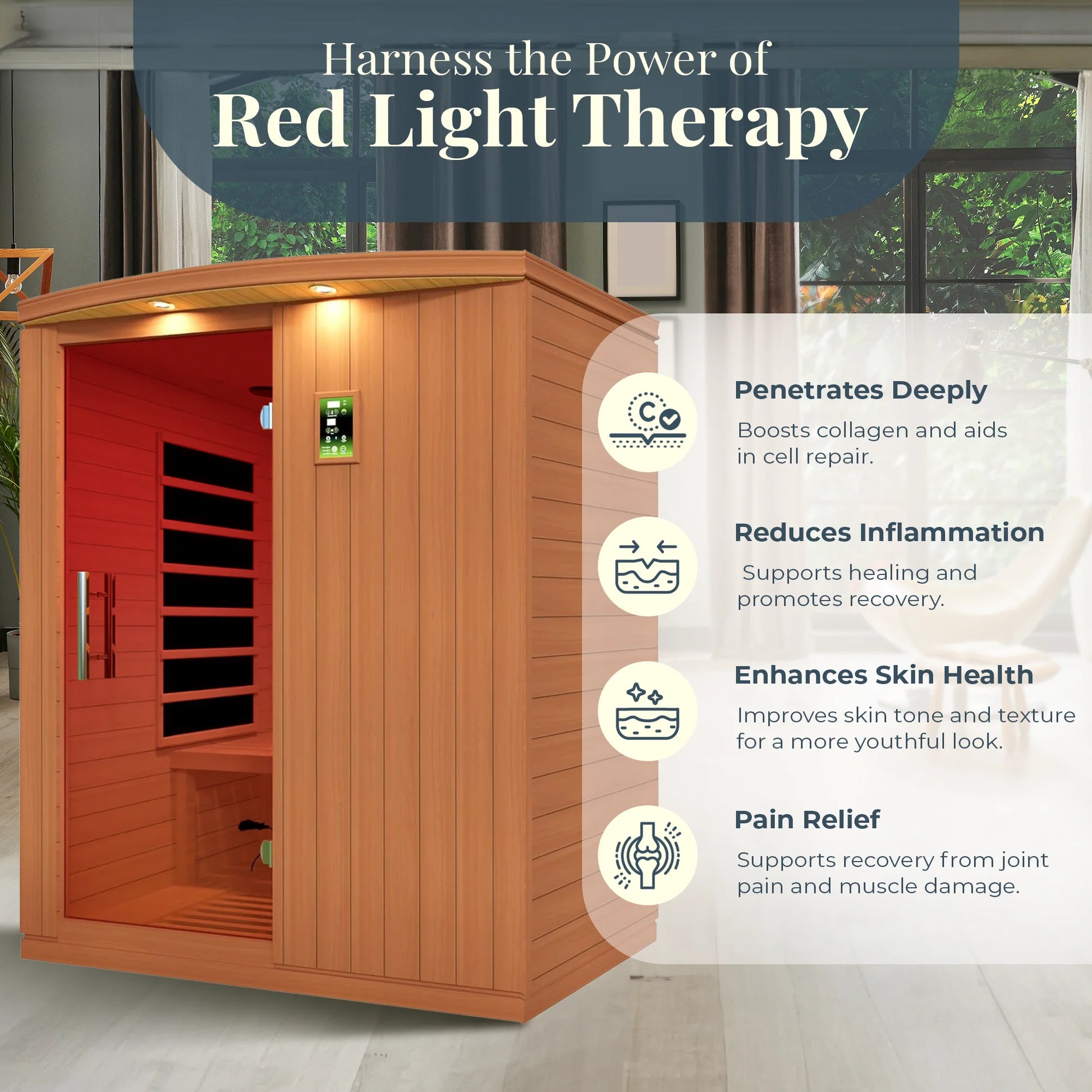 Madrid Elite 3 Person Low EMF Infrared Lighting Home Sauna