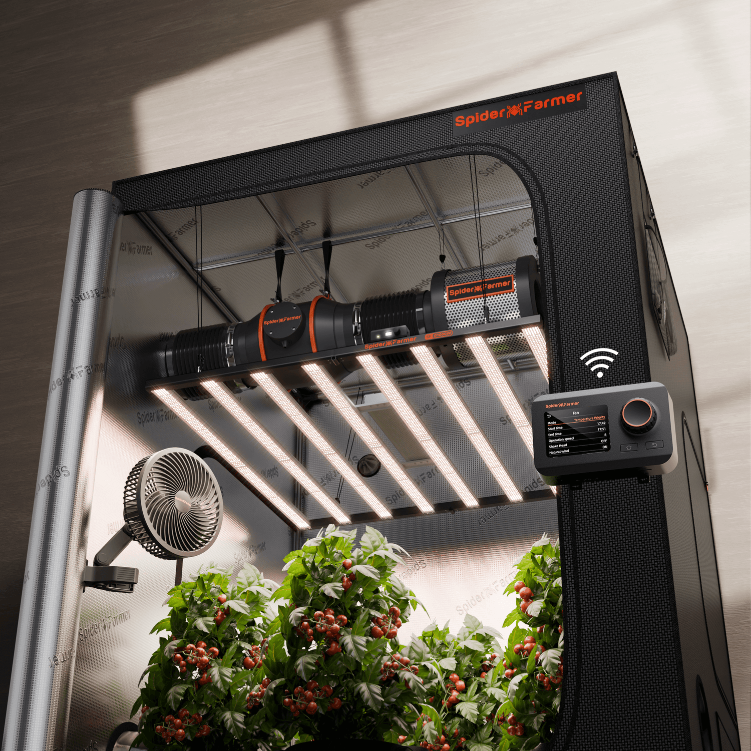 Spider Farmer G1000W LED Grow Light + 5' x 5' Grow Tent + 6" Inline Fan Combo with Temperature and Humidity Controller + 6" Clip Fan