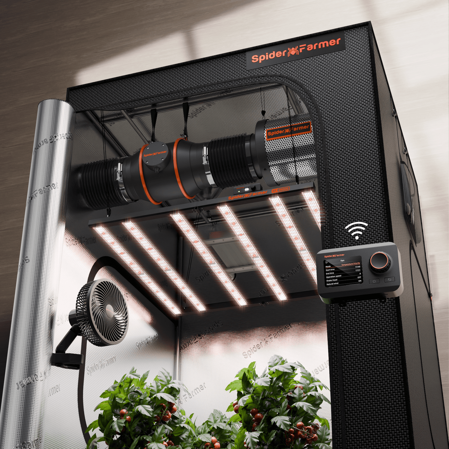 Spider Farmer G5000 LED Grow Light + 4' x 4' Grow Tent + 6" Inline Fan Combo with Temperature and Humidity Controller + 6" Clip Fan