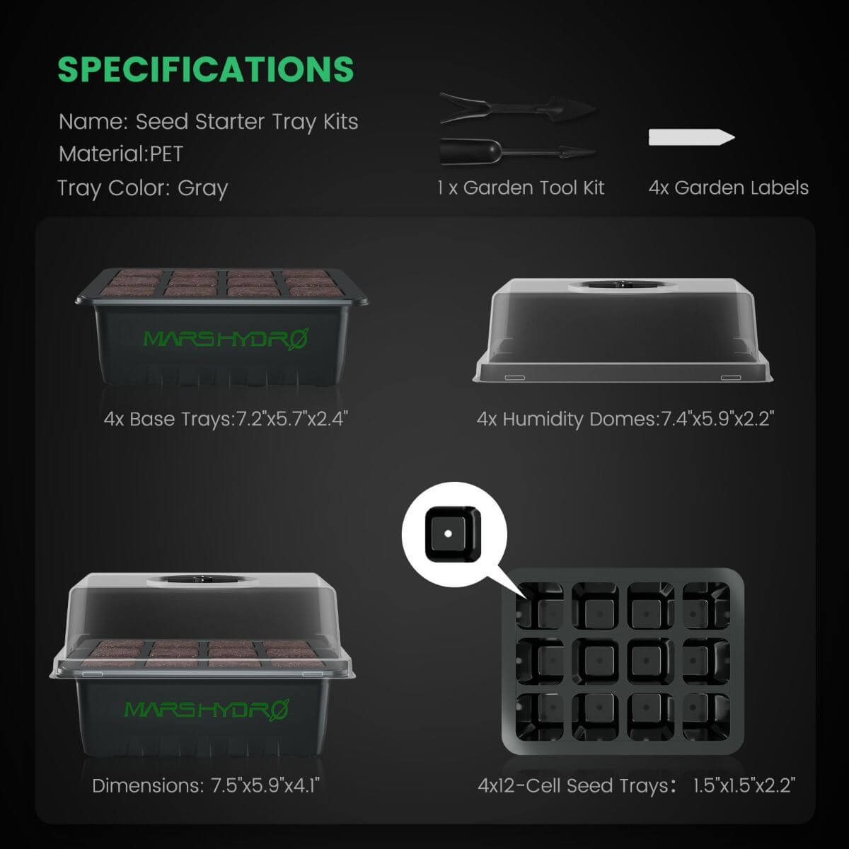 Mars Hydro Seed Starter Trays for Clone Propagation - Set of 4