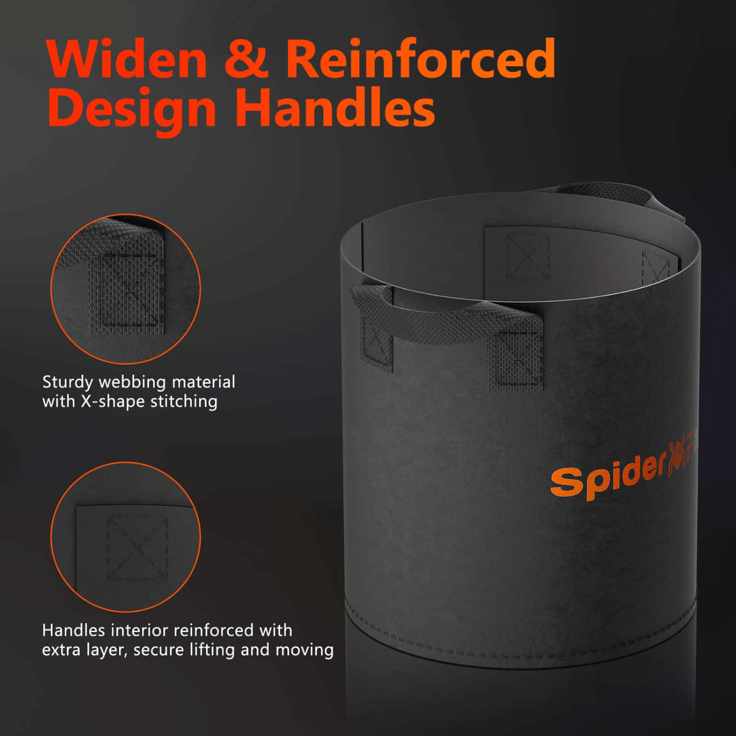 Spider Farmer 5 Gallon 300G Thickened Nonwoven Fabric Grow Bag with Handles - 5-Pack