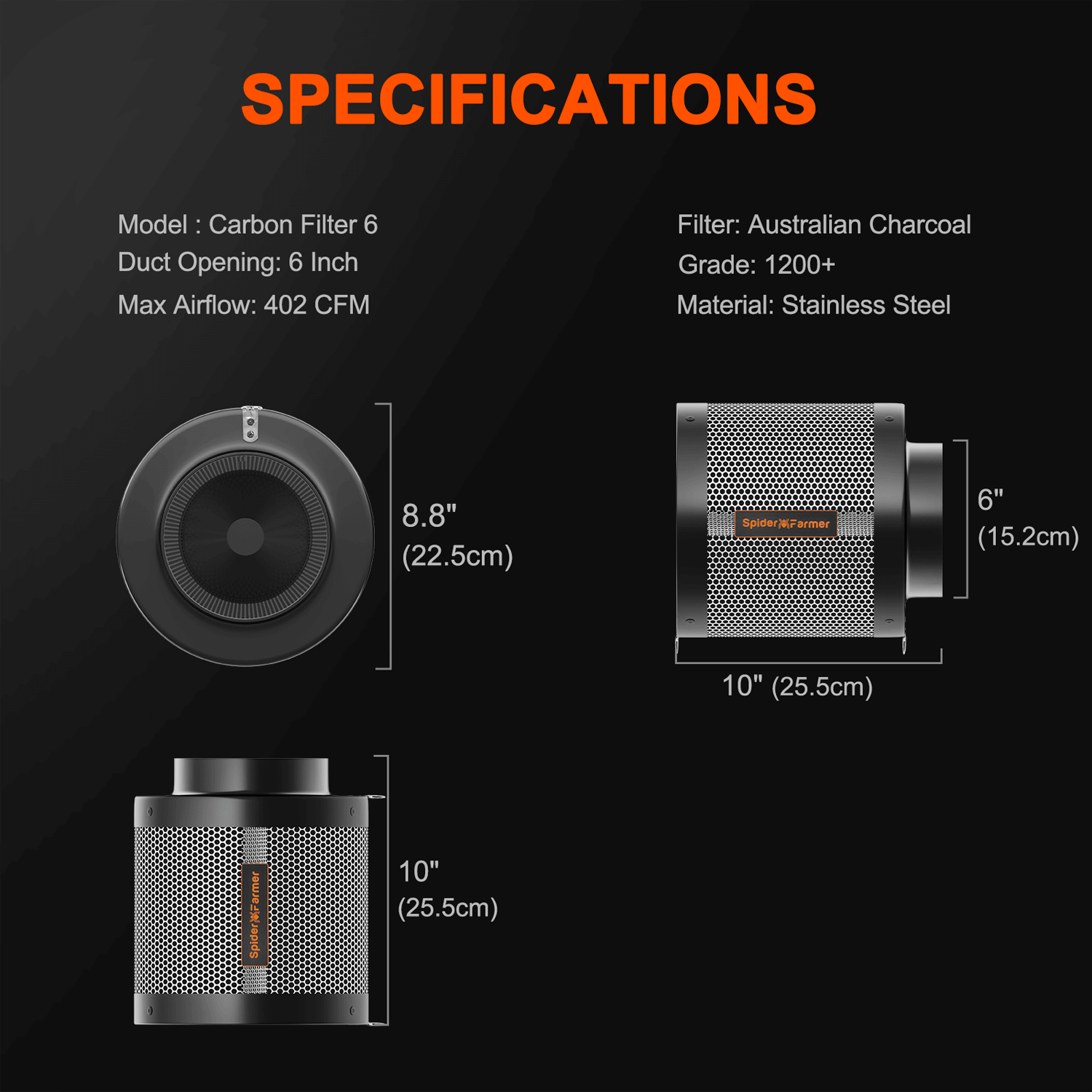 Spider Farmer 6" Incline Air Carbon Filter