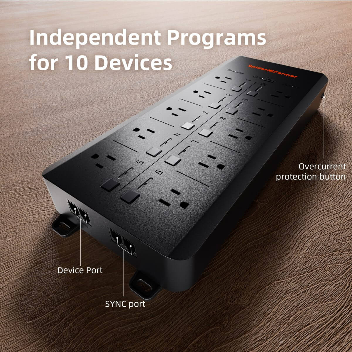 Spider Farmer GGS AC10 Power Strip with 10 Outlets and Temperature, Humidity, and VPD Monitoring