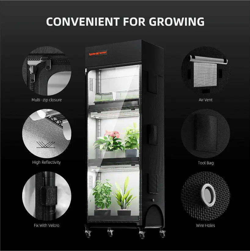 Spider Farmer 4 Tier Plant Stand + 6 x 9W LED Light Bars + 1' x 1' 4" Grow Tent Kit