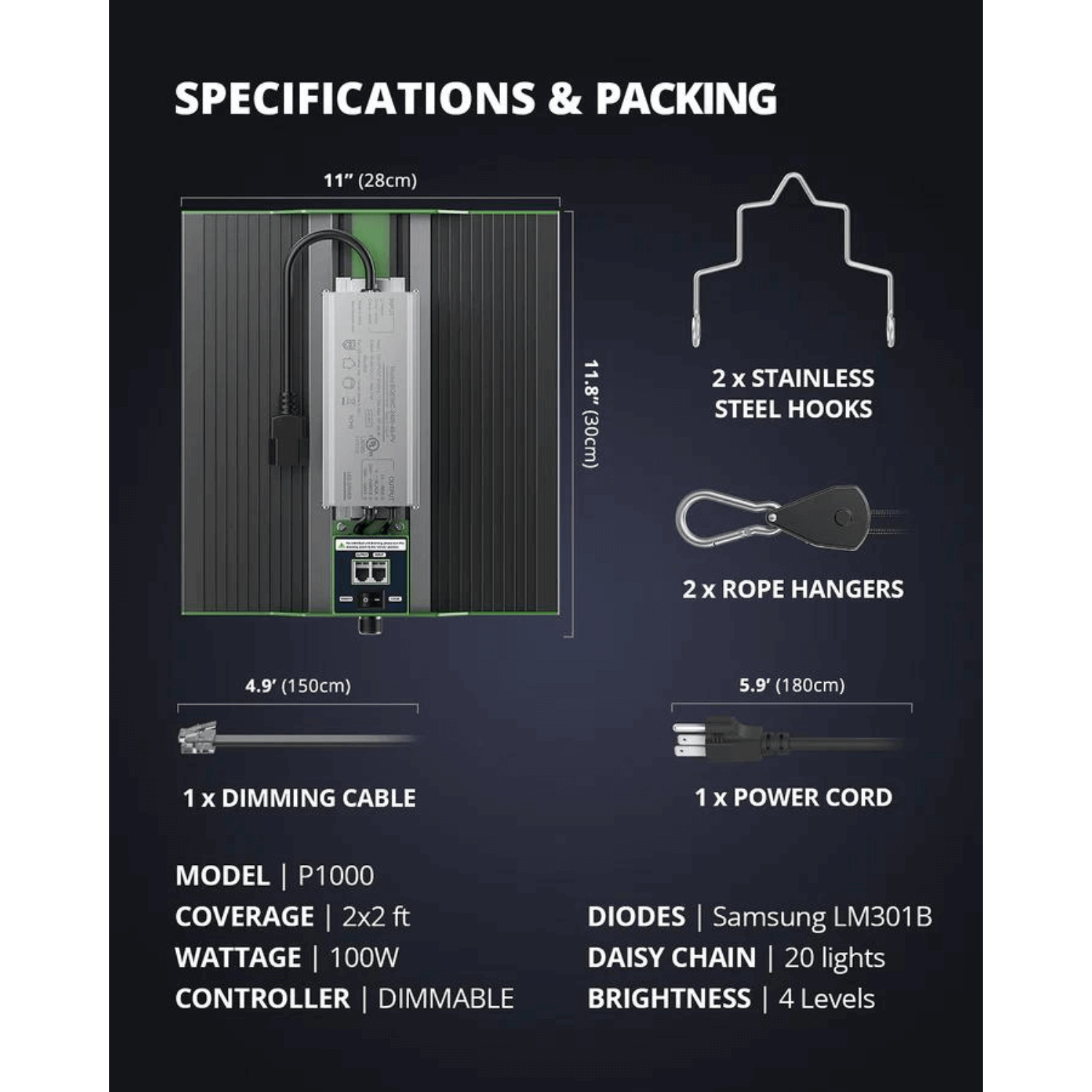 ViparSpectra P1000 100W Infrared Full Spectrum LED Grow Light