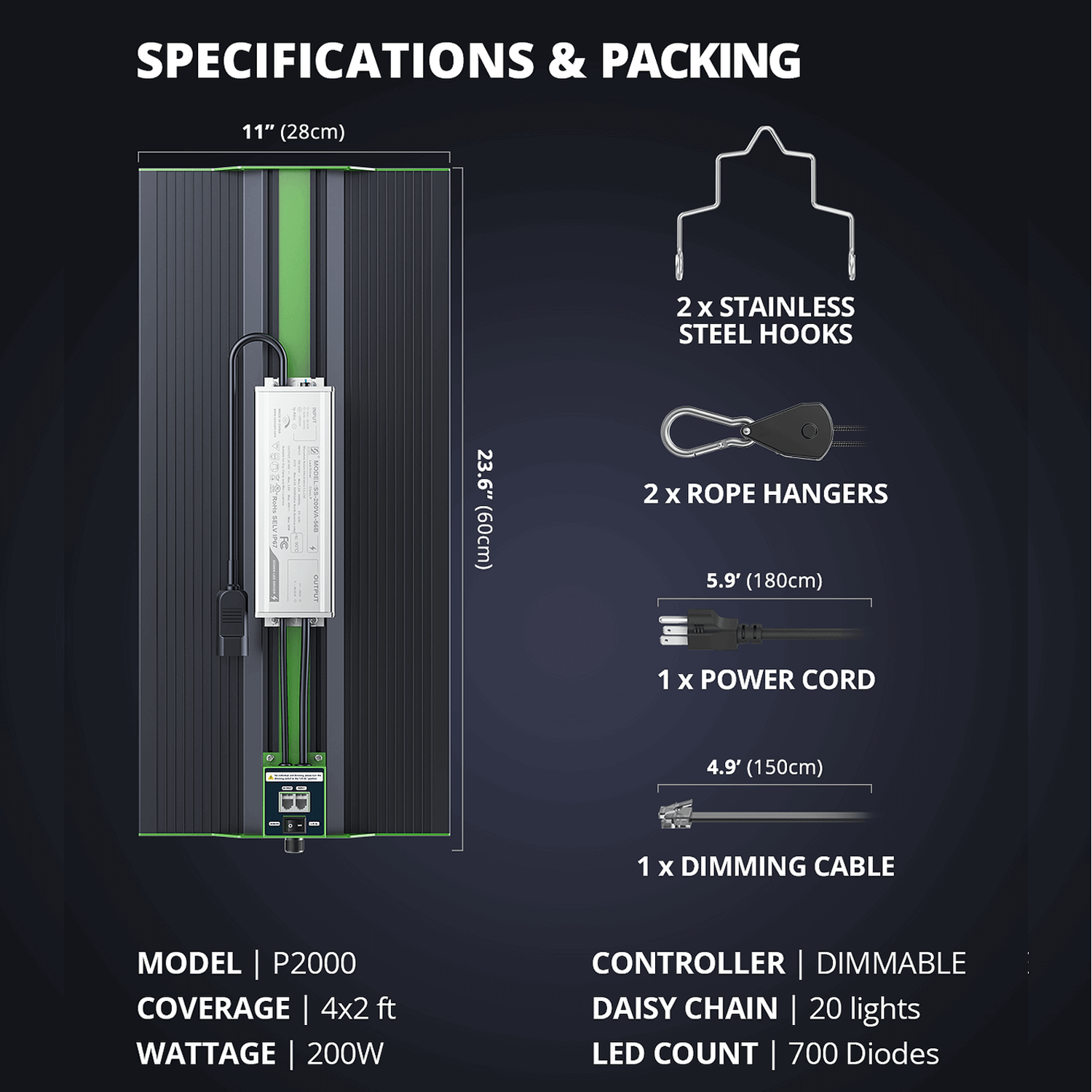 ViparSpectra P2000 200W Infrared Full Spectrum LED Grow Light