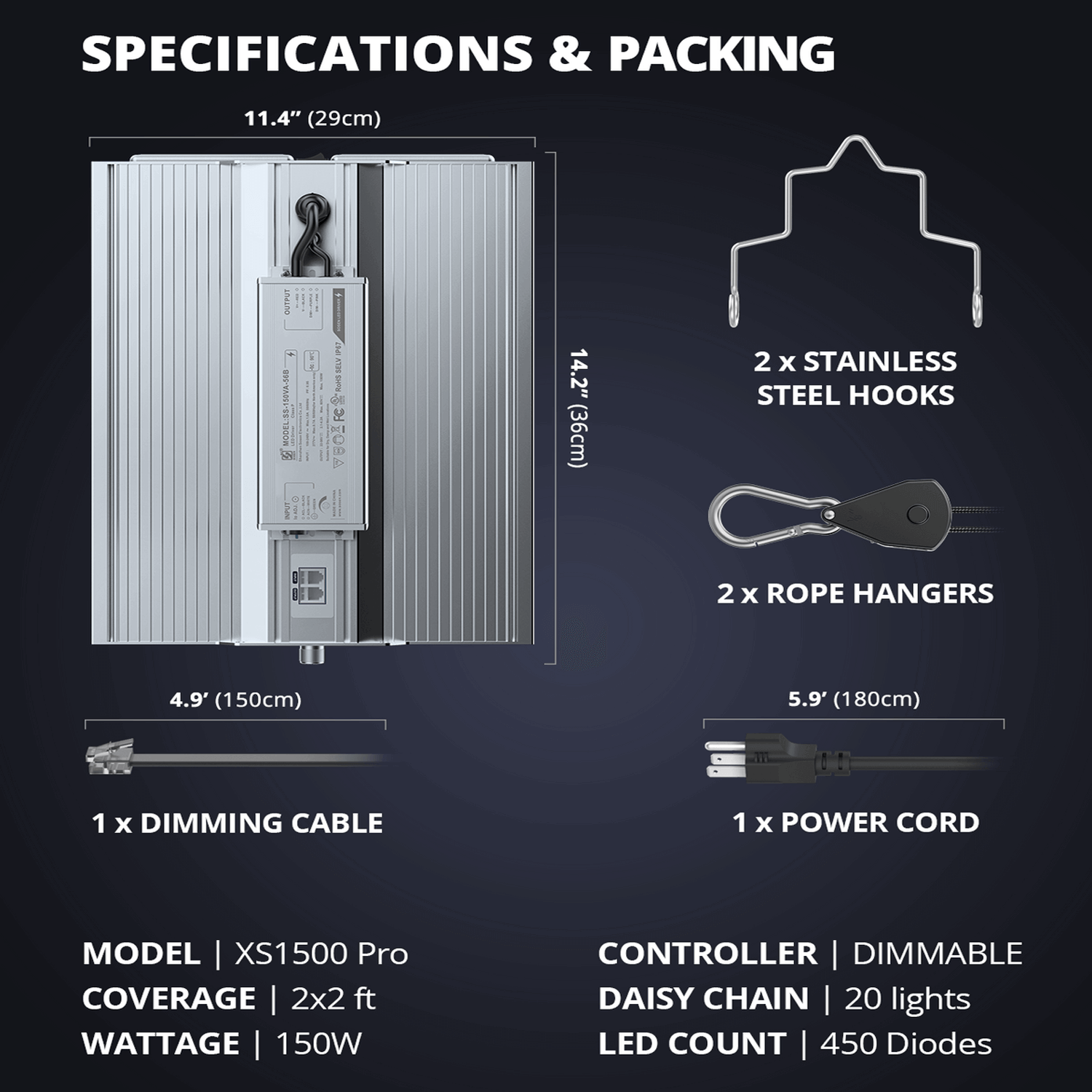 ViparSpectra XS1500 Pro 150W Infrared Full Spectrum LED Grow Light